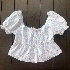 American Eagle Outfitters White Eyelet Pullover Crop Top Size S/P